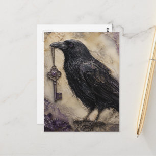 Carte Postale Corbeau avec une clé