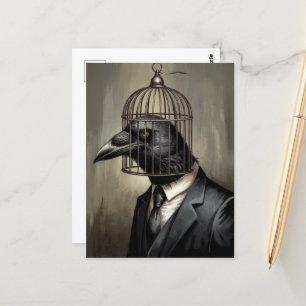 Carte Postale Corbeau drôle en costume d'affaires avec une tête