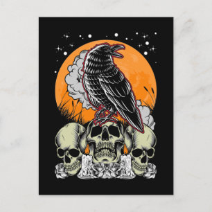 Carte Postale Corbeau Effrayant Lune Gothique Oiseau Sorcière