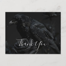 Carte Postale Corbeau floral noir gothique et Merci Rose