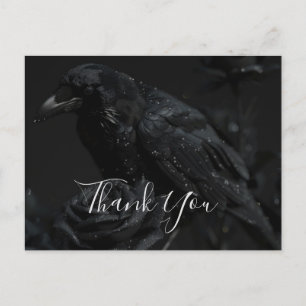 Carte Postale Corbeau floral noir gothique et Merci Rose