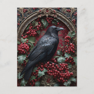 Carte Postale Corbeau gothique avec houx et baies