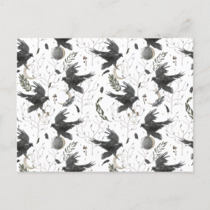 Carte Postale Corbeau noir, lune et Plante sauvage