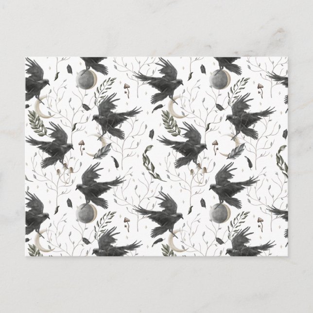 Carte Postale Corbeau noir, lune et Plante sauvage (Devant)