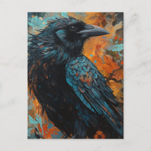 Carte Postale Corbeau sur fond bleu et orange