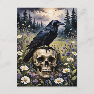 Carte Postale Corbeau sur un crâne