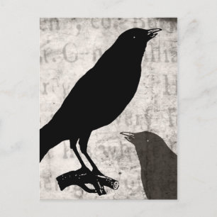 Carte Postale Corbeau vintage gothique collage oiseaux personnal