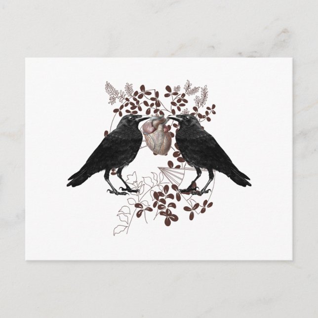 Carte Postale Corbeaux se disputant un cœur (Devant)