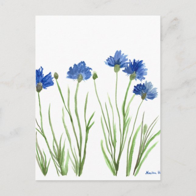 Carte Postale Corbeille bleu floral aquarelle rustique joli (Devant)
