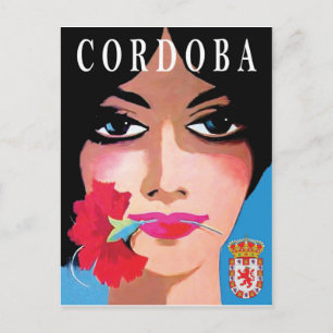 Carte Postale Cordoue, Espagne, visage d'une belle femme, fleur