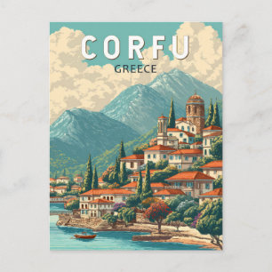 Carte Postale Corfou Grèce Illustration Voyage Art Vintage