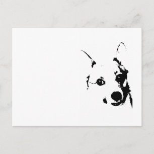 Carte Postale Corgi Chien noir et blanc - croquis