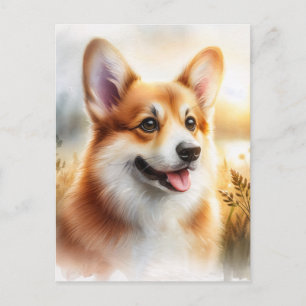 Carte Postale Corgi en plein air, Art aquarelle