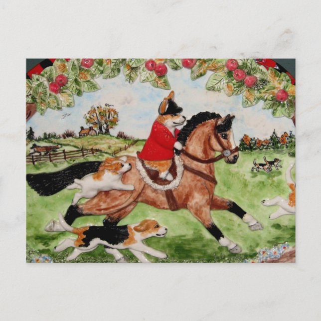 Carte Postale Corgi Huntsman se rend à Hounds (Devant)