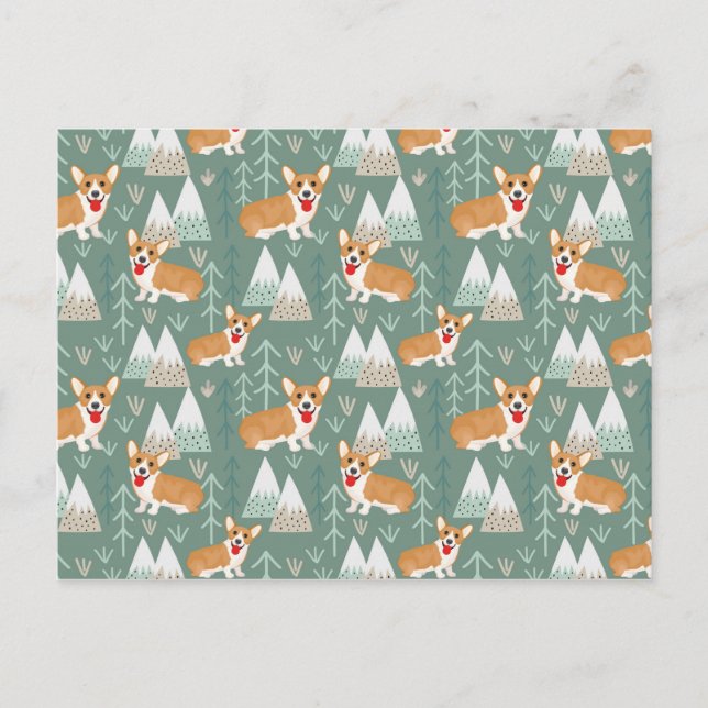 Carte Postale Corgis dans le Motif forestier des montagnes (Devant)