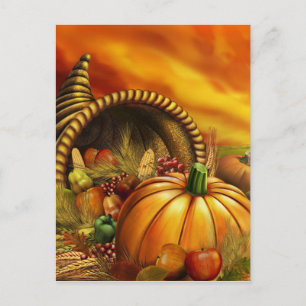 Carte Postale Corne d'abondance de Thanksgiving champ de citroui