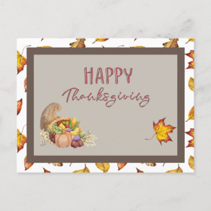 Carte Postale Corne d'abondance de Thanksgiving Panier Feuilles 