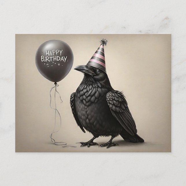 Carte Postale Corneille fixant le joyeux ballon d'anniversaire c (Devant)