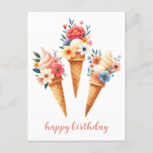 Cornets de glace avec des fleurs - joyeux annivers