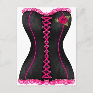Carte Postale Corset Noir Rose rose