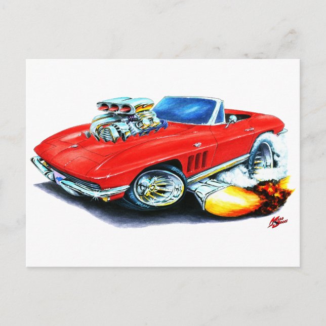 Carte Postale Corvette rouge convertible 1965 (Devant)