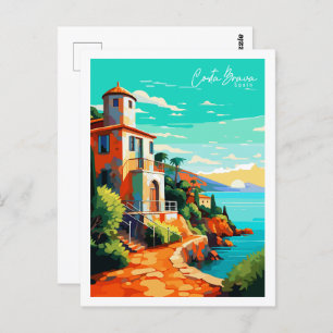 Carte Postale Costa Brava Espagne illustration de voyage vintage