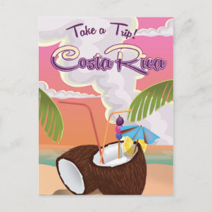 Carte Postale costa Rica poster de voyage de dessin animé.