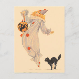 Carte Postale Costume Clown Noir Chat Trick Ou Treat