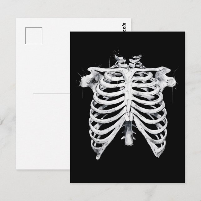 Carte Postale Costume d'Halloween en cage de côtes de squelette (Devant / Derrière)