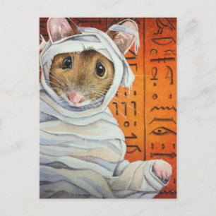 Carte Postale Costume d'Halloween Mummy Souris aquarelle Art