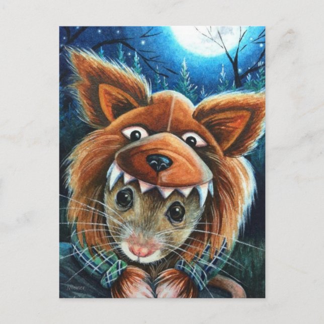 Carte Postale Costume d'Halloween Werewolf Mouse aquarelle Art (Devant)