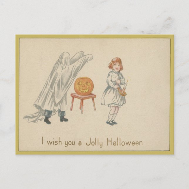Carte Postale Costume Fille Fantôme Peur Jack-o'-lantern (Devant)