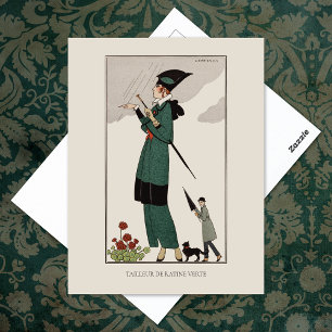 Carte Postale Costume vert George Barbier Portrait de mode