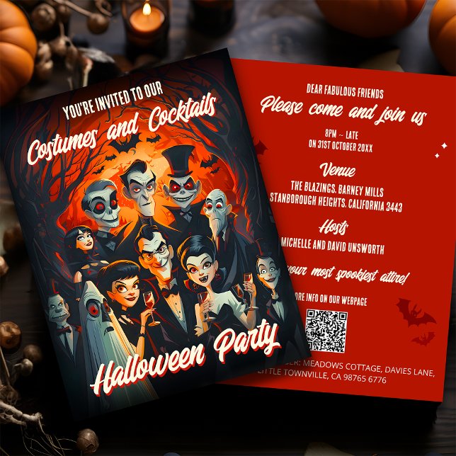 Carte Postale Costumes QR Code Cocktails Budget Halloween Invita (Créateur téléchargé)