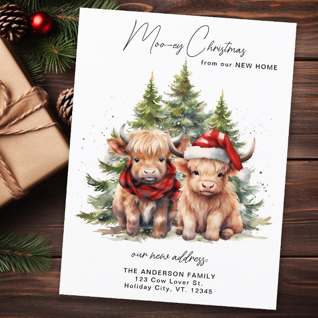 Carte Postale Cosy Highland Cow Nouvelle adresse Joyeux Noël (Créateur téléchargé)