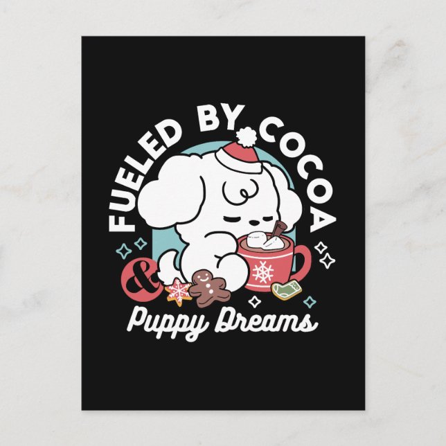 Carte Postale Cosy Puppy Dreams - Chocolat chaud et Noël (Devant)