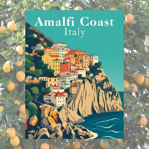 Carte Postale Côte amalfitaine Italie Rétro Iconique Vue de Posi