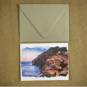 Carte Postale Côte d'Amalfi Italie Aquarelle Côte Positano