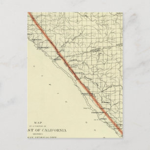 Carte Postale Côte de Californie montrant San Andreas Rift