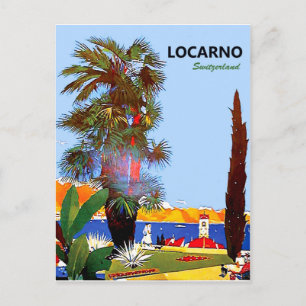 Carte Postale côte de Locarno, palmier, Suisse, vintage