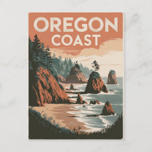 Carte Postale Côte de l'Oregon Vintage