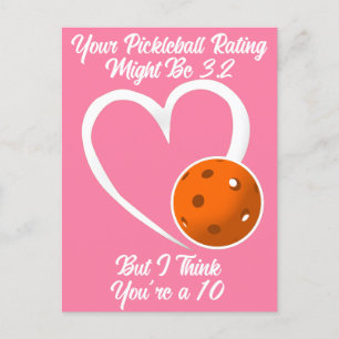 Carte Postale Cote de Pickleball Saint-Valentin Cœur Orange et R