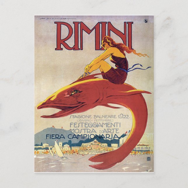 Carte Postale Côte de Rimini, Italie, fille sur un gros poisson (Devant)
