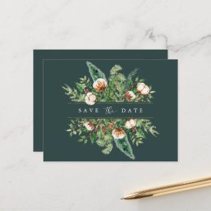 Carte Postale Coton d'hiver et verts Enregistrer la date