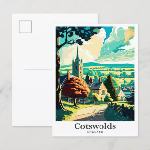 Carte Postale Cotswolds Angleterre Vintage voyage d'art