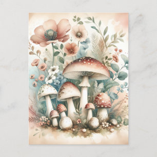 Carte Postale Cottage   Champignons et fleurs vintages