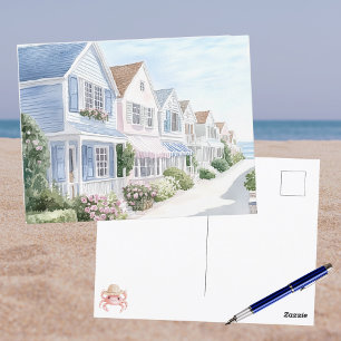 Carte Postale Cottage de bord de mer en pastel à l'aquarelle d'é