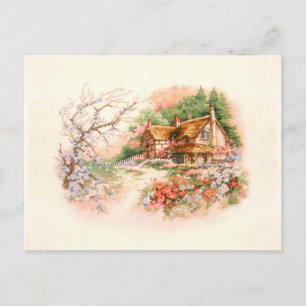 Carte Postale Cottage de campagne avec fleurs