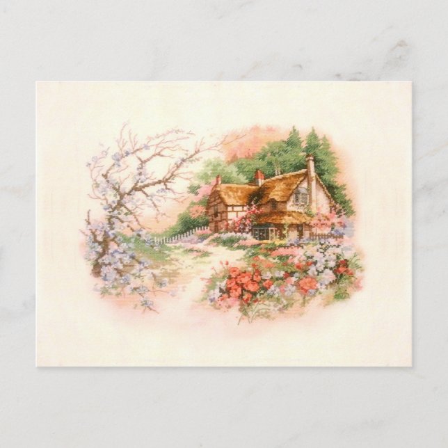 Carte Postale Cottage de campagne avec fleurs (Devant)