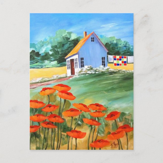 Carte Postale Cottage Quilt & Poppies (Devant)